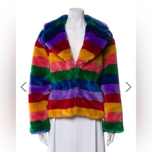 Alice+Olivia Thora  Striped Faux Fur Jacket L